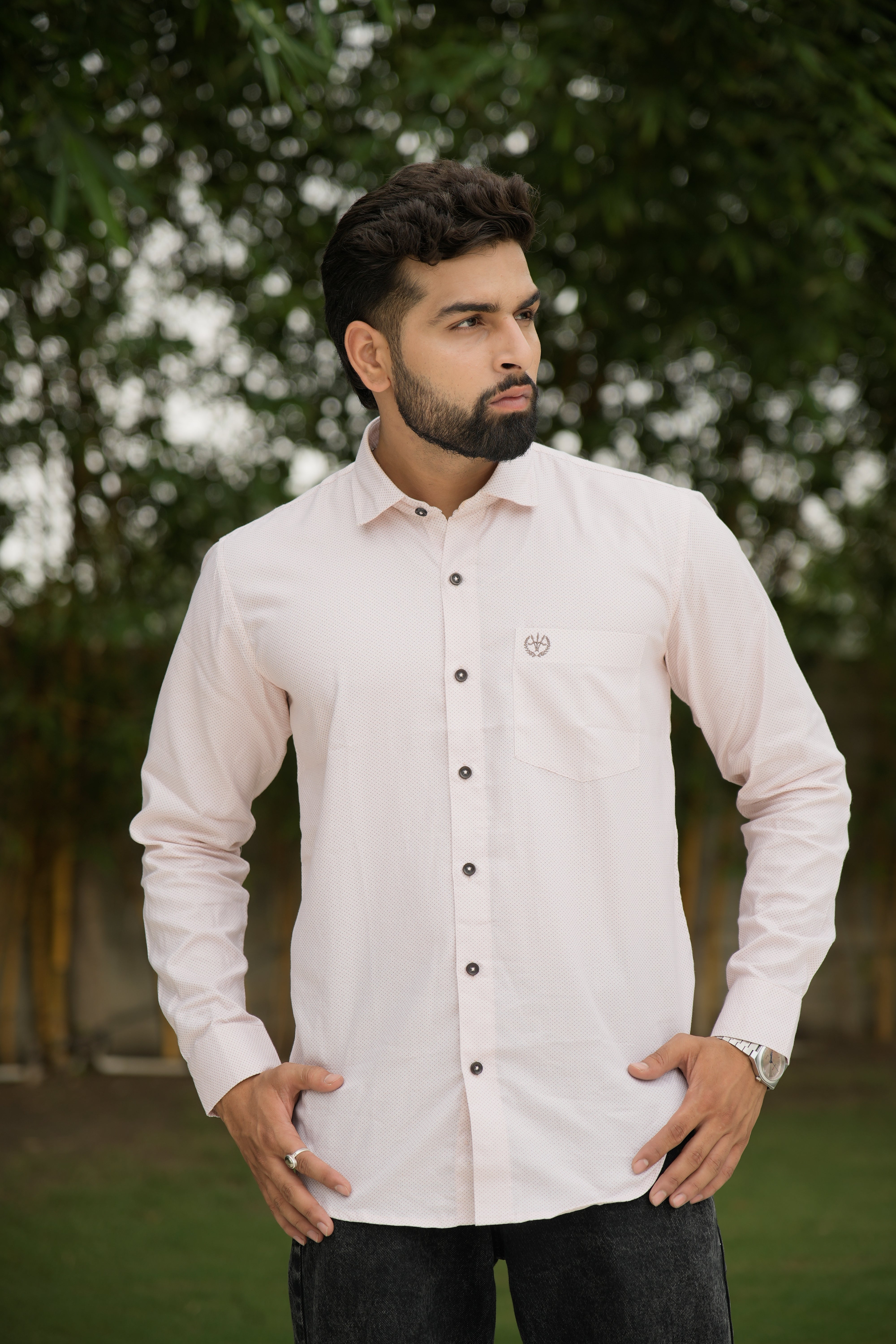 Premium Twill Shirt – Light Pink Dots, Regular Fit