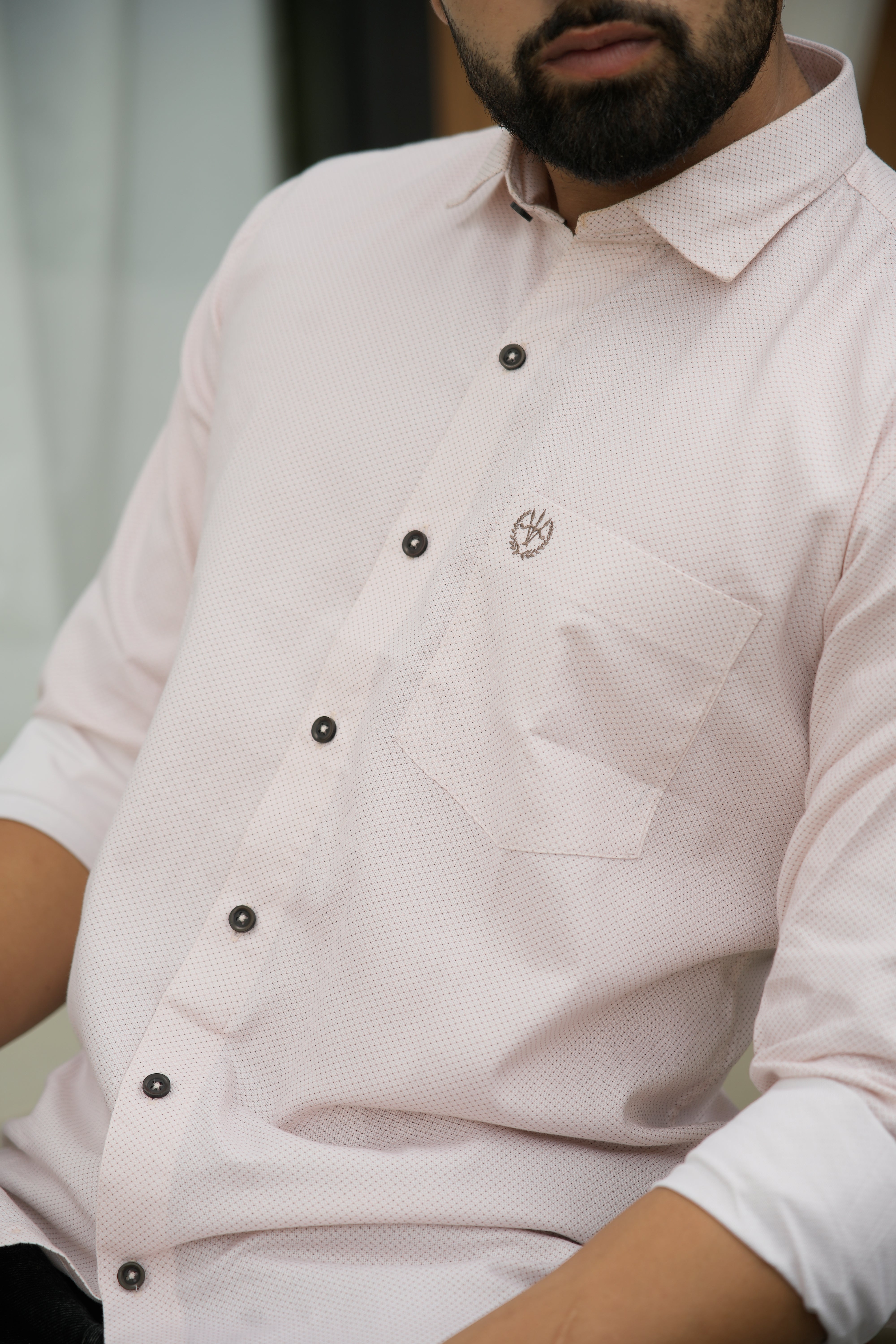 Premium Twill Shirt – Light Pink Dots, Regular Fit