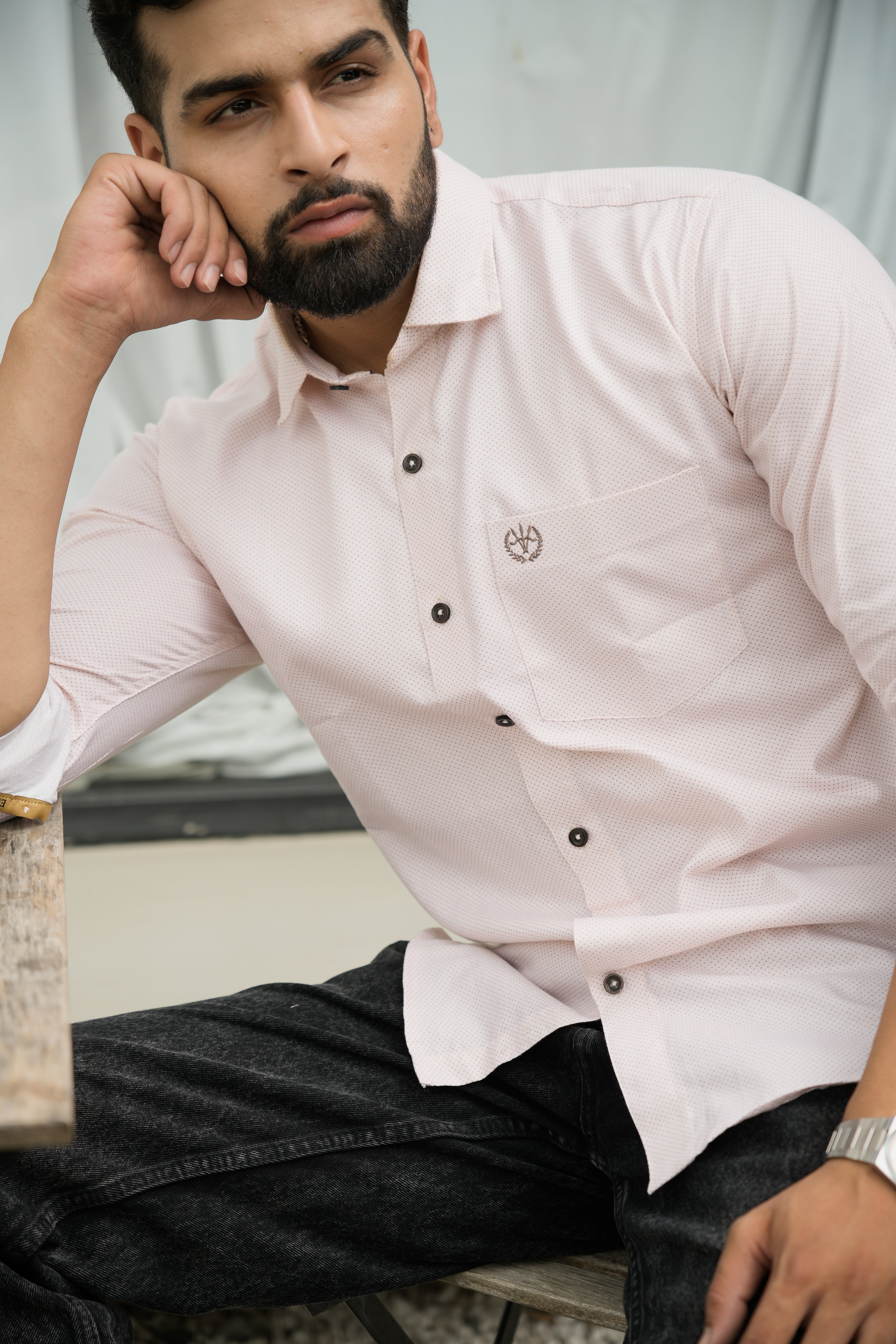 Premium Twill Shirt – Light Pink Dots, Regular Fit