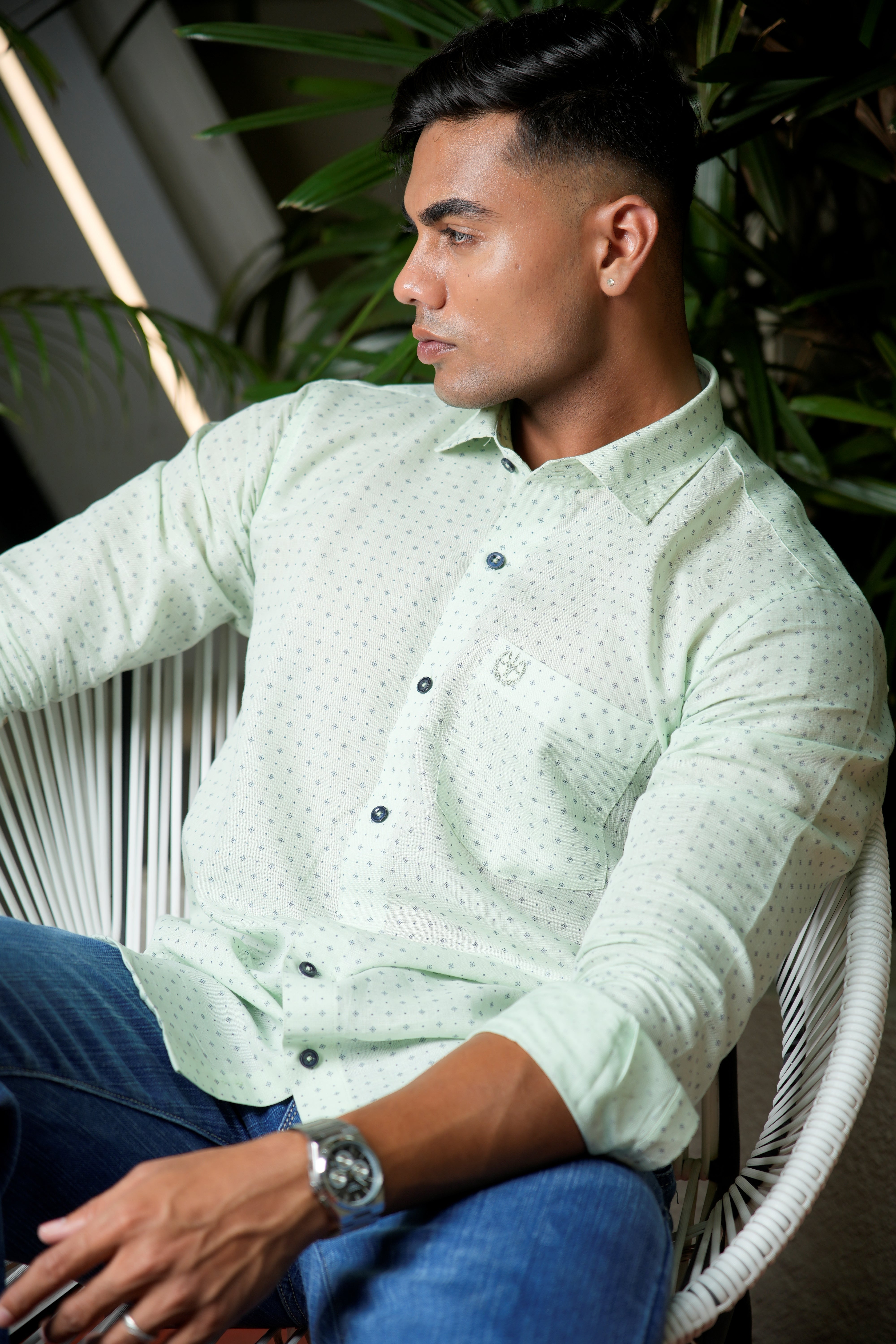 Linen Signature Shirt – Pearl Green Print