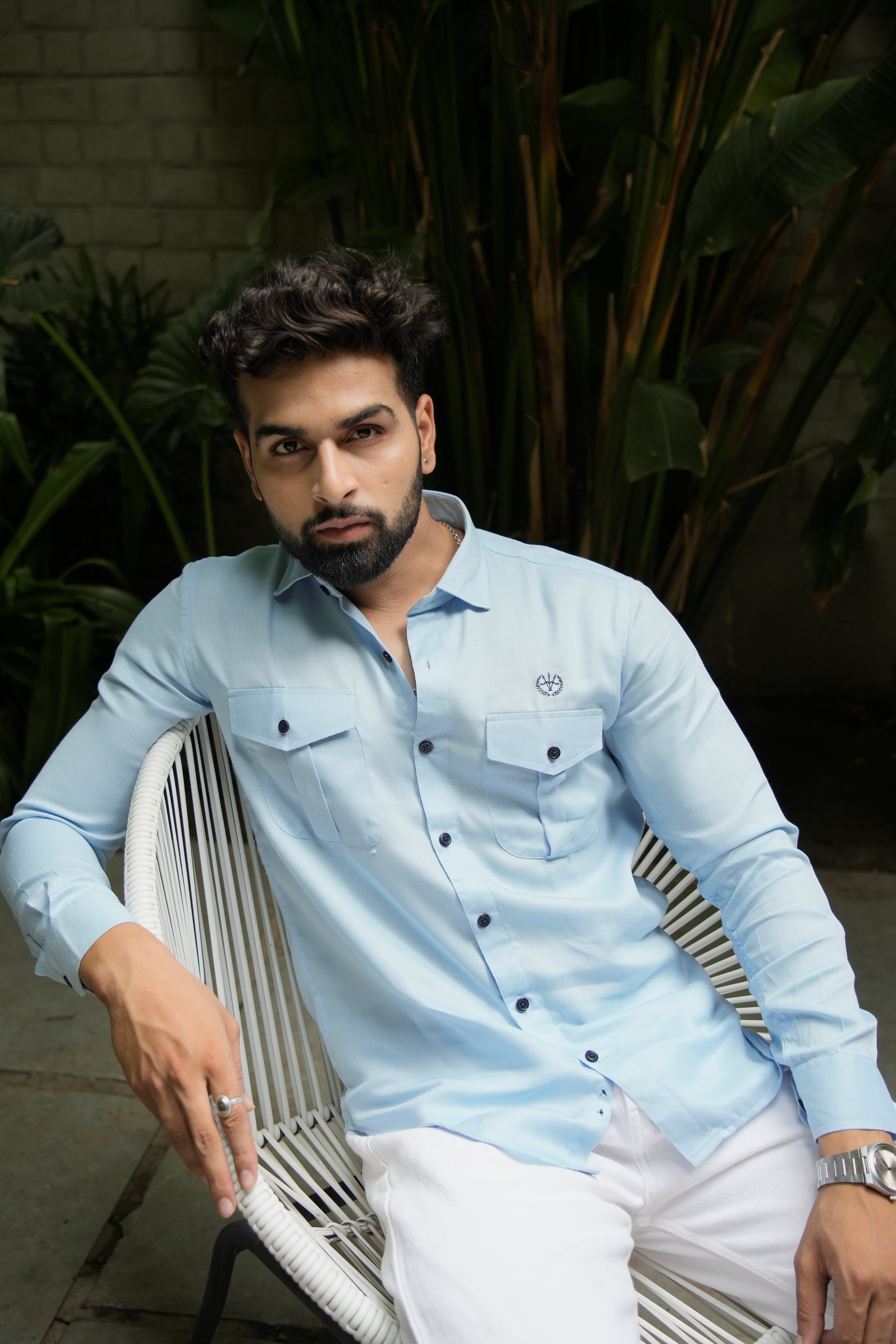 Sky Blue Utility Shirt – Box Pleats & Twin Pockets