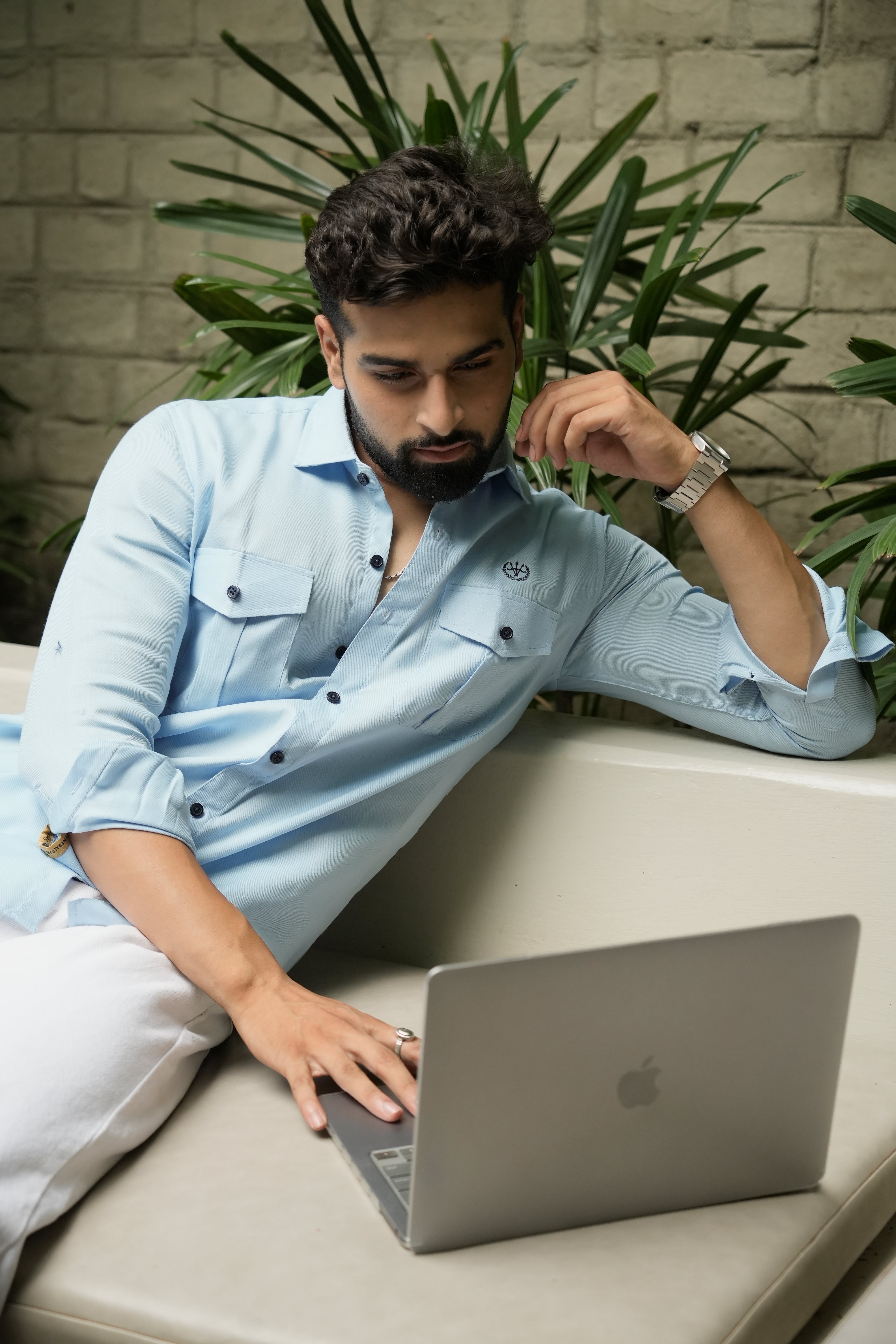 Sky Blue Utility Shirt – Box Pleats & Twin Pockets