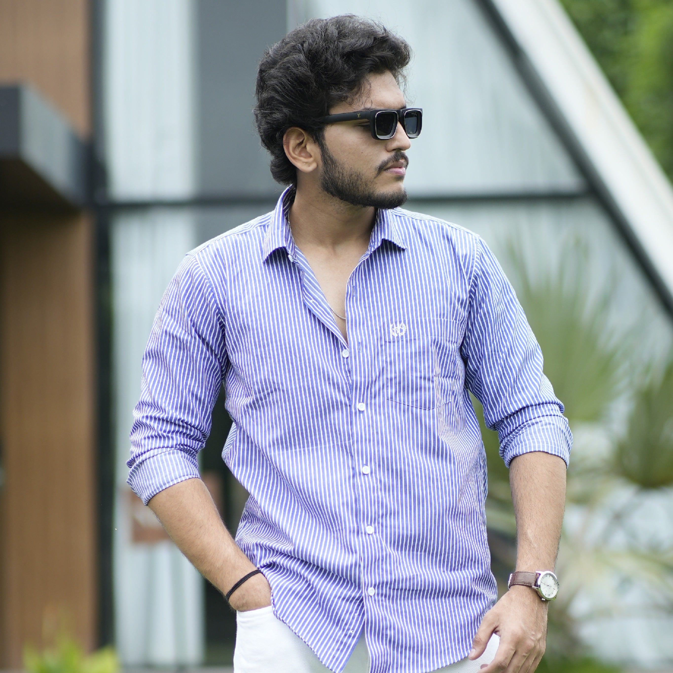 Iconic Stripe Shirt – Sapphire & White, Business Class Fit